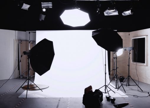 A white backdrop in a photography studio